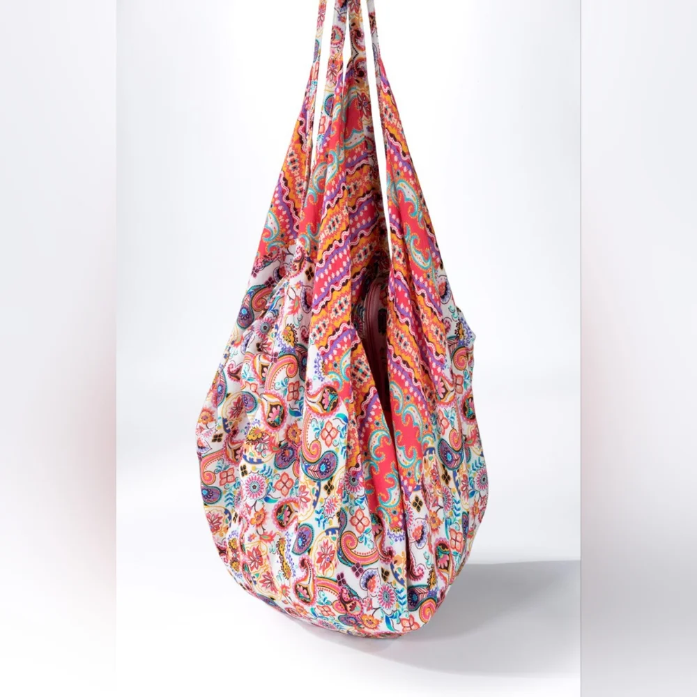 Boho Chic Beach Yoga Hobo Shoulder Bag - 100% Cotton - Paisley Floral Design